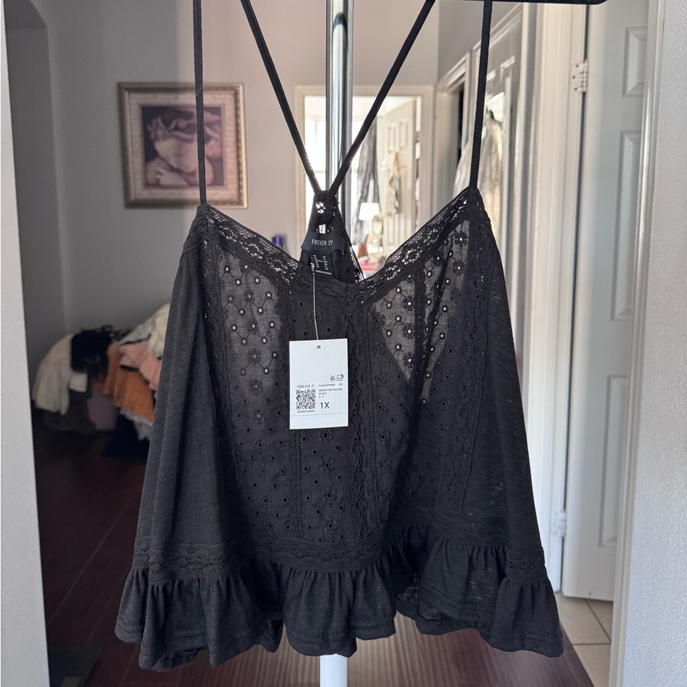 Forever 21 Plus Size Black Eyelet Ruffle Camisole